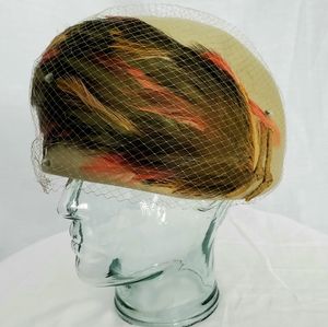 1960s vintage green hat with feathers and veil